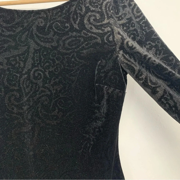 Cache Blouse Top Woman Small  Black Velvet Metallic Long Sleeve Sparkle Stretch - Picture 4 of 11